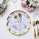 Blue / Gold Wavy Rim Paper Dinner Plates