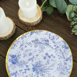 White / Blue Disposable Paper Plate w/ Gold Rim White / Blue Disposable Paper Plate w/ Gold Rim